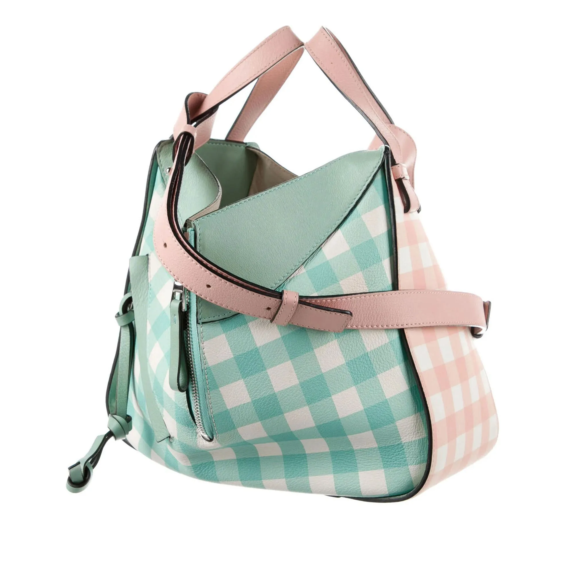 Pink LOEWE Small Hammock Gingham Satchel