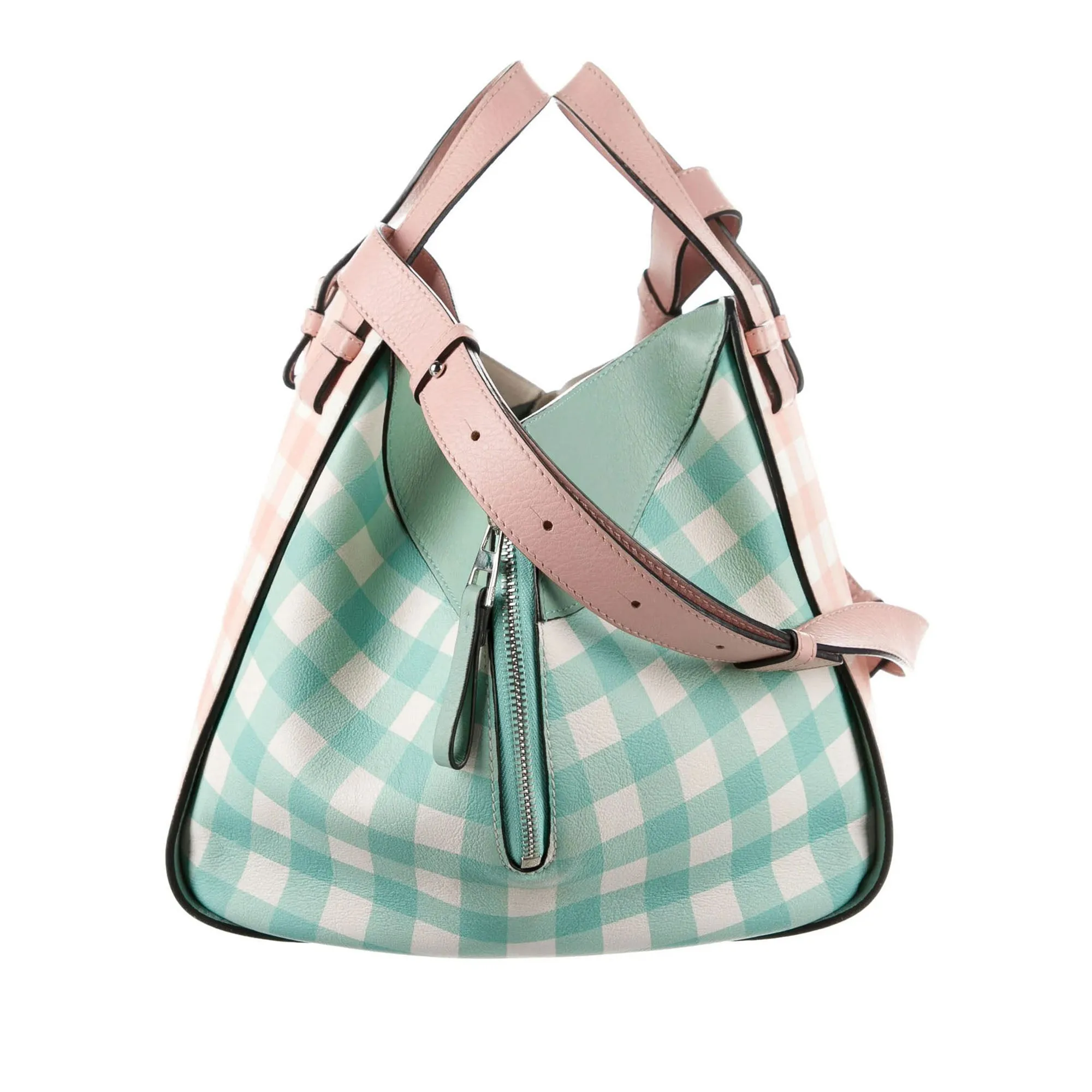 Pink LOEWE Small Hammock Gingham Satchel