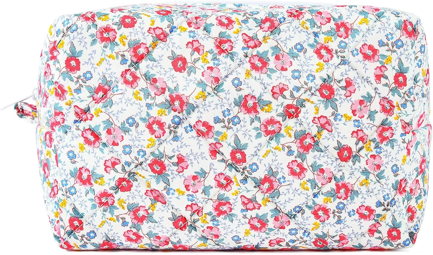 Pink Makeup Bag Floral Cosmetic Bag Puffy Coquette Quilted Makeup pouch Aesthetic Cute Pink Large Travel Toiletry Bag Organizer cotton Makeup Brushes Storage Bag for Women