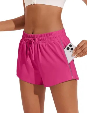 PINSPARK Running Shorts for Women Quick Dry Athletic Short Elastic High Waisted Active Wear with Zip Pockets