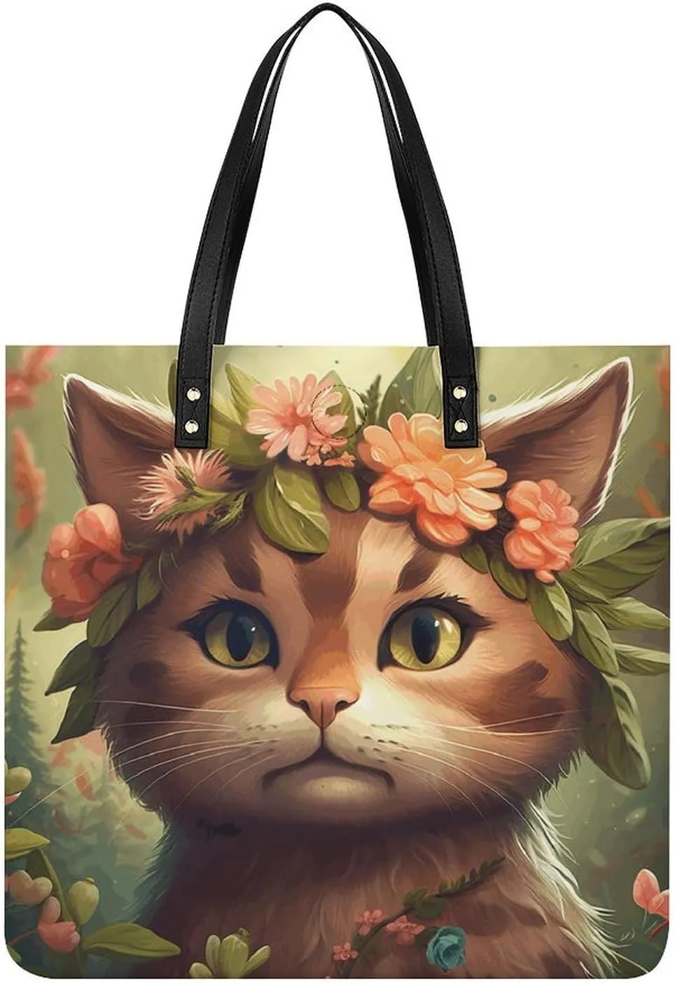 Playful Brown Cat Tote Bag Durable Water-Resistant Handbags Lightweight Tote for Travel Work Book