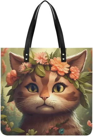 Playful Brown Cat Tote Bag Durable Water-Resistant Handbags Lightweight Tote for Travel Work Book