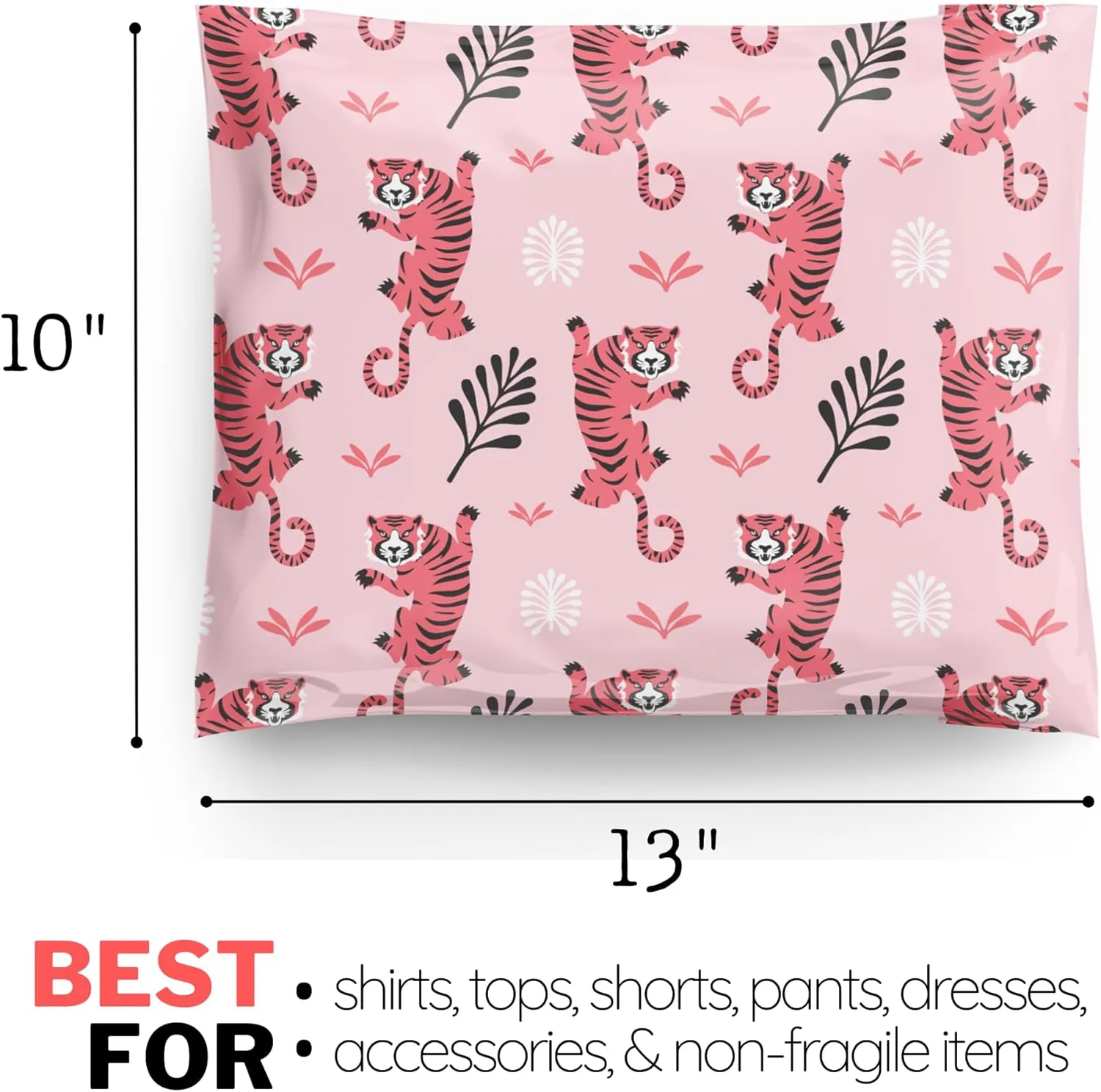Poly Mailers 10x13 100 Pack | Self-Sealing Shipping Bags Envelopes for Small Business | Waterproof Durable Packaging | Tiger | Animal Pink Jungle Floral | à la mode Mailers