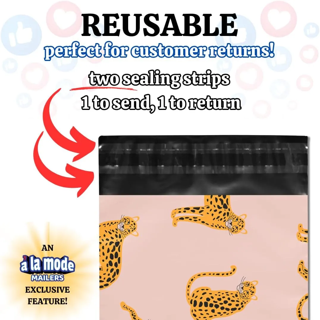 Poly Mailers 10x13 100 Pack | Self-Sealing Shipping Bags Envelopes for Small Business | Waterproof Durable Packaging | Tiger | Animal Pink Jungle Floral | à la mode Mailers