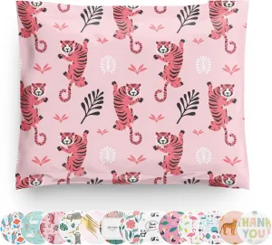 Poly Mailers 10x13 100 Pack | Self-Sealing Shipping Bags Envelopes for Small Business | Waterproof Durable Packaging | Tiger | Animal Pink Jungle Floral | à la mode Mailers