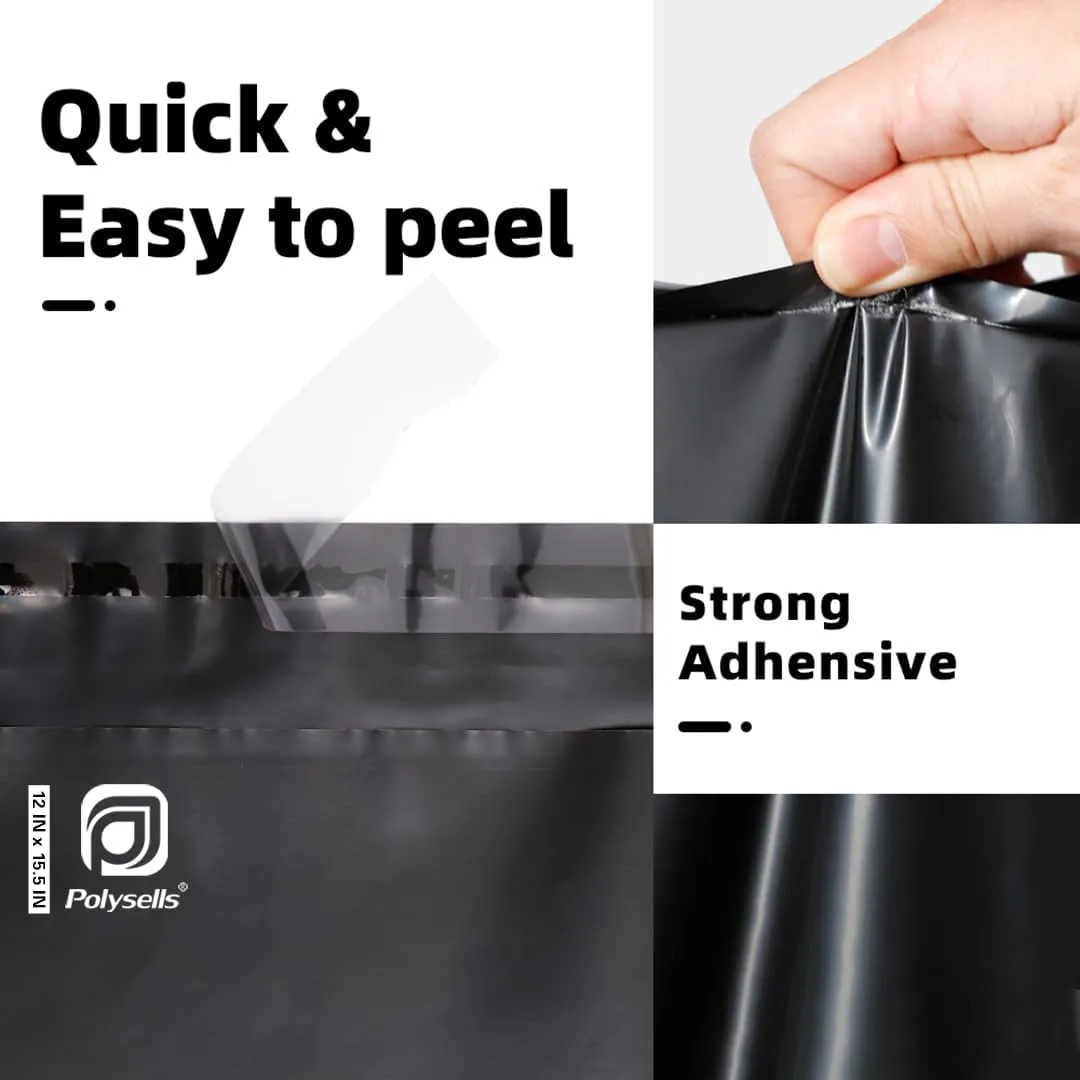 POLYSELLS 100 pcs 12x15.5 Inches Black Poly Mailers Shipping Envelopes, Strong Adhesive Sealing, Waterproof, and Tear-resistant Postal Mailing Bags for Clothing, Books, and Accessories