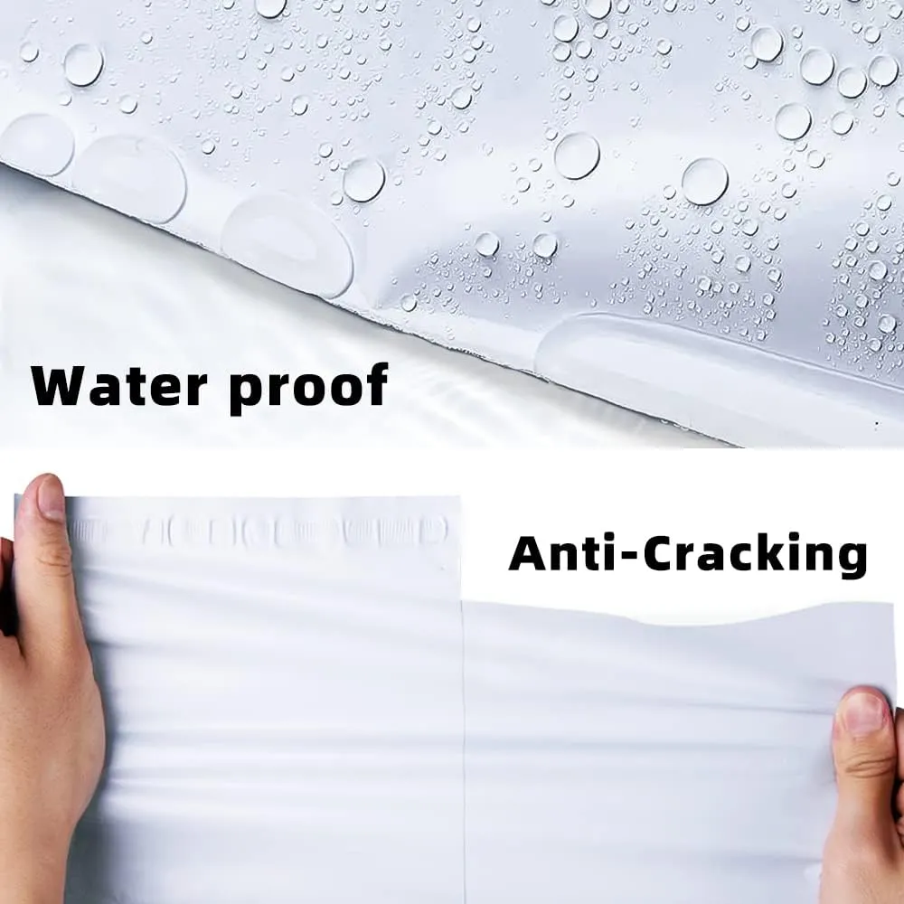 POLYSELLS 500 pcs 12x15.5 Inches White x Silver Poly Mailers Shipping Envelopes, Strong Adhesive Sealing, Waterproof, and Tear-resistant Postal Mailing Bags for Clothing, Books, and Accessories