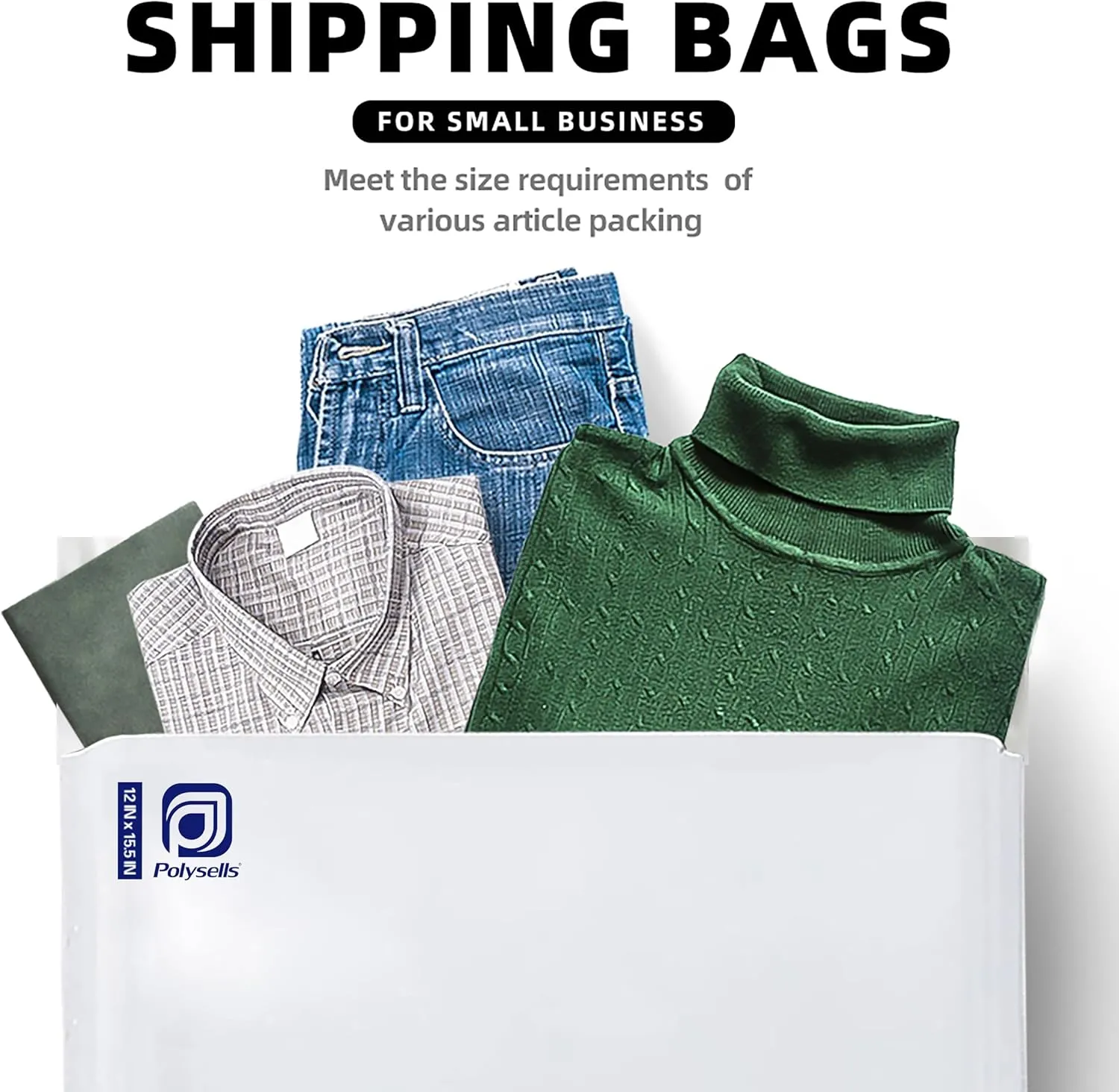POLYSELLS 500 pcs 12x15.5 Inches White x Silver Poly Mailers Shipping Envelopes, Strong Adhesive Sealing, Waterproof, and Tear-resistant Postal Mailing Bags for Clothing, Books, and Accessories