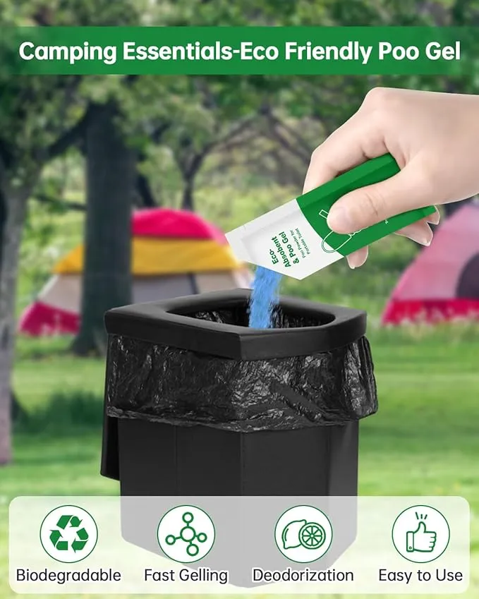 Poo Gel for Portable Toilet, 50 Eco Camping Toilets Pee Powder Deodorizer Urine Pee Absorbent Liquid Solidifier for Adult Porta Potty Chemicals Bucket Toilet Outdoor Camping Hiking Emergency Toilet