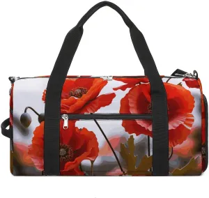 Poppy Flowers Vivid Petals Gym Bag Travel Duffel Bags for Men Women Large Weekender Bags Carry On Overnight Duffle Bag with Shoe Compartment for Workout