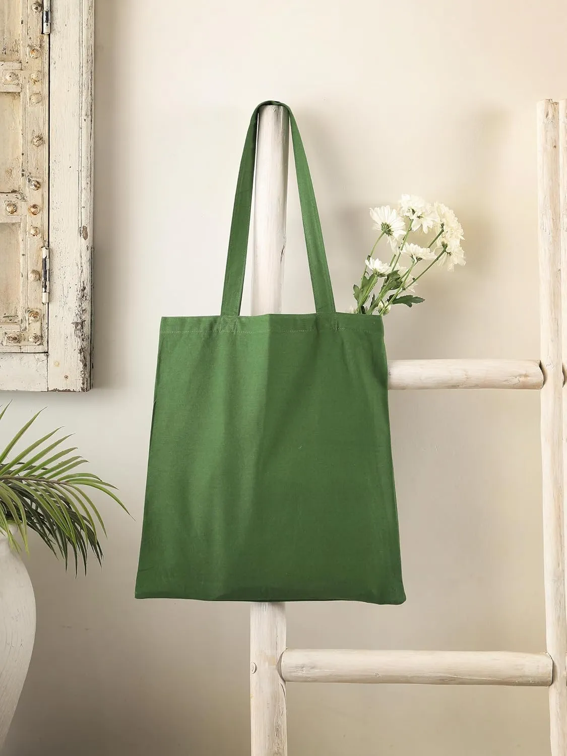 Popular Handicrafts 6 Pack Economical 15"x16" Cotton Tote Bag, Lightweight Reusable Grocery Shopping Cloth Bags Suitable for DIY Advertising Promotion Gift Activity Green