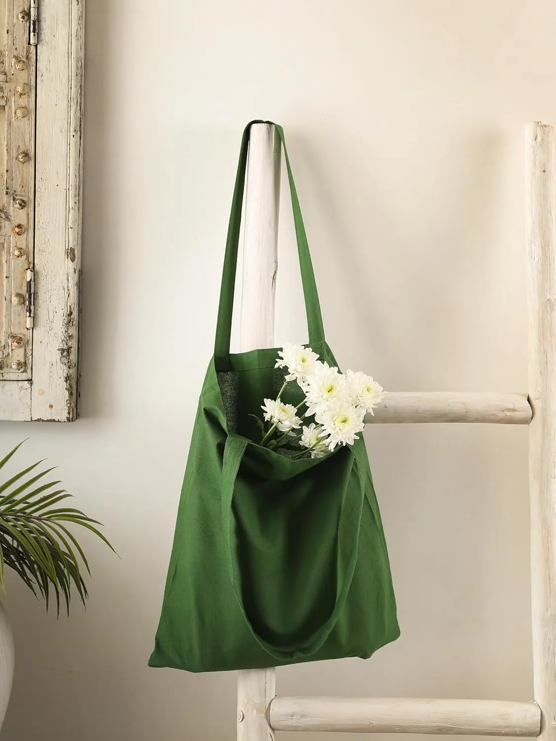 Popular Handicrafts 6 Pack Economical 15"x16" Cotton Tote Bag, Lightweight Reusable Grocery Shopping Cloth Bags Suitable for DIY Advertising Promotion Gift Activity Green