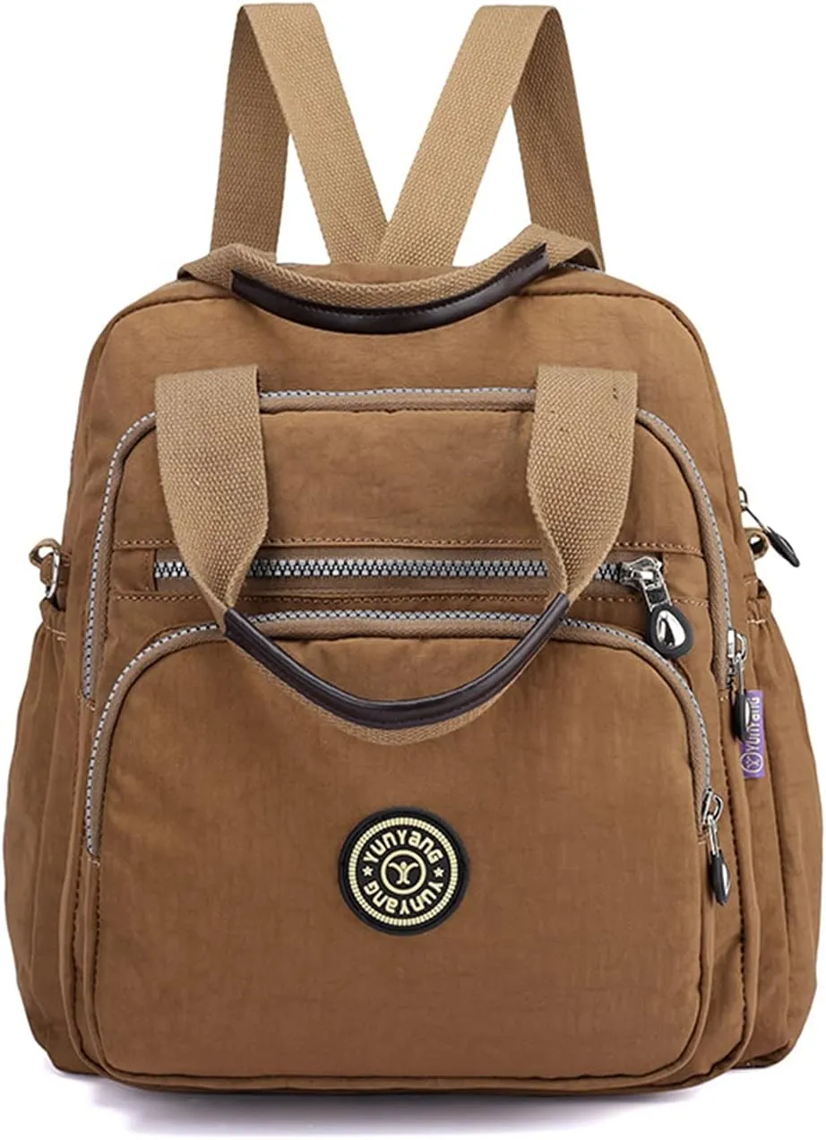 PORRASSO Casual Backpack Women Shoulder Bag Ladies Crossbody Bag Nylon Handbag Daypack for Work Travel Daily Use Khaki