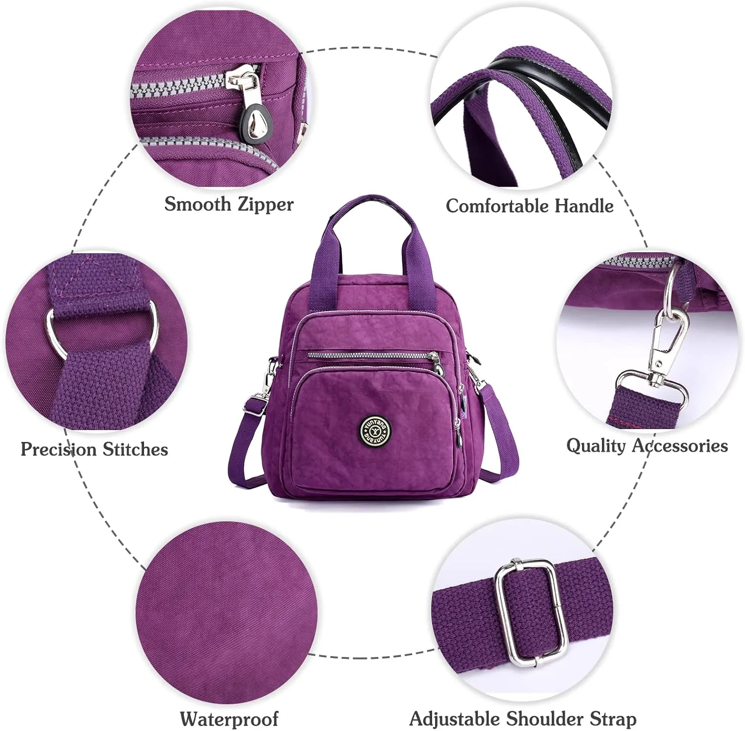 PORRASSO Casual Backpack Women Shoulder Bag Ladies Crossbody Bag Nylon Handbag Daypack for Work Travel Daily Use Khaki