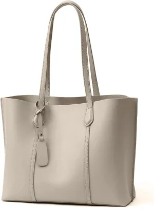PORRASSO Women's Tote Handbag - Large PU Leather Top-Handle Bag for Work, Travel & Shopping - Khaki