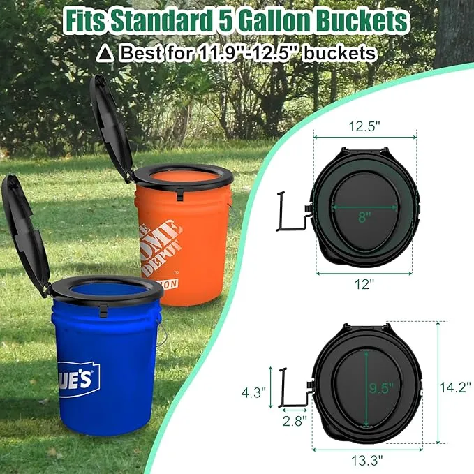Portable Toilet Seat for 5 Gal Buckets, Camping Toilet Seat with Lid for Adults, Snap-on Toilet Seat for Outdoor, Camping, Hiking, Emergency, Car, Boat