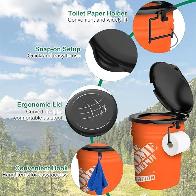 Portable Toilet Seat for 5 Gal Buckets, Camping Toilet Seat with Lid for Adults, Snap-on Toilet Seat for Outdoor, Camping, Hiking, Emergency, Car, Boat