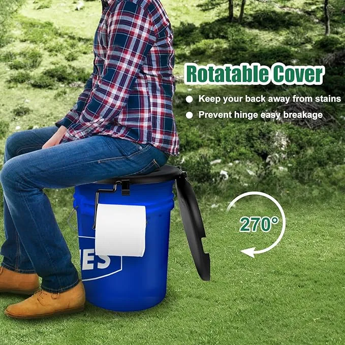 Portable Toilet Seat for 5 Gal Buckets, Camping Toilet Seat with Lid for Adults, Snap-on Toilet Seat for Outdoor, Camping, Hiking, Emergency, Car, Boat