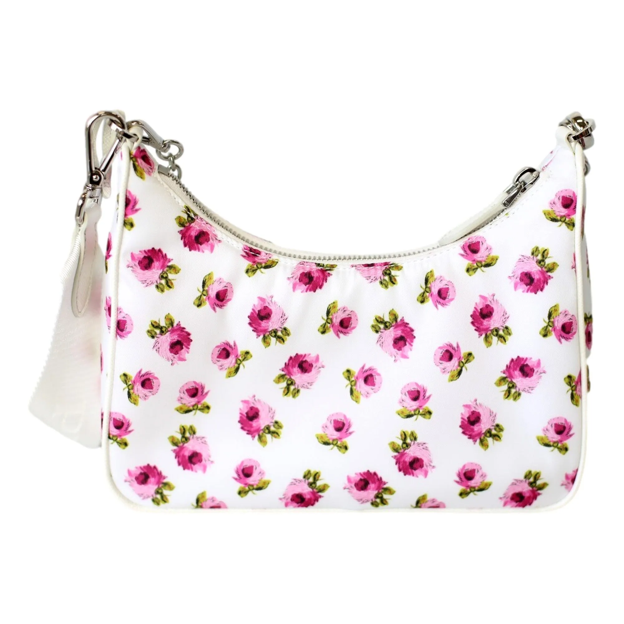 Prada Re-Edition Hobo Bag Tessuto Nylon Womens Mini Pink and White Floral
