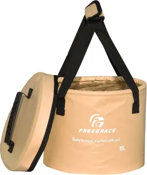 Premium Collapsible Bucket -Multifunctional Folding Bucket -Perfect Gear for Camping, Hiking & Travel (Khaki, 10L(Upgraded))