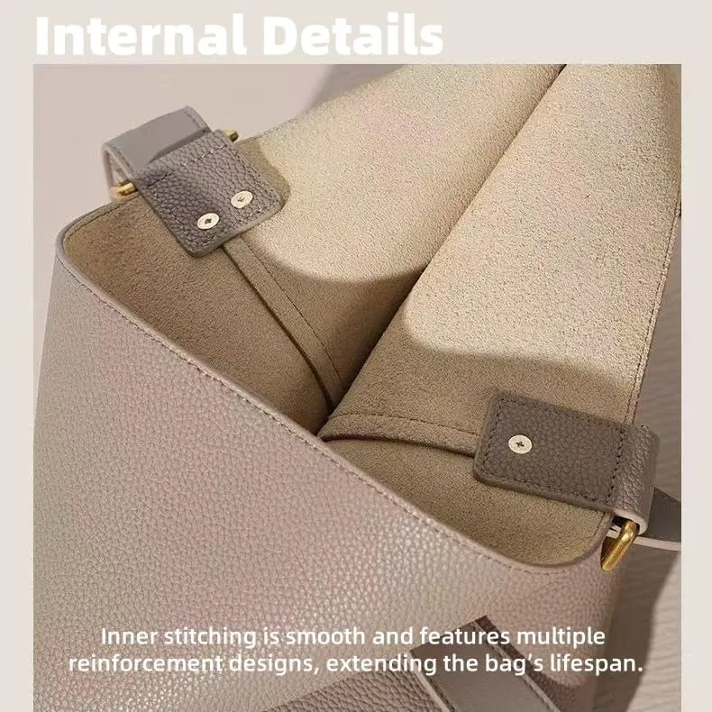 Premium Cowhide Leather Bucket Bag - Adjustable Strap Shoulder and Crossbody Handbag for Women, Durable and Stylish