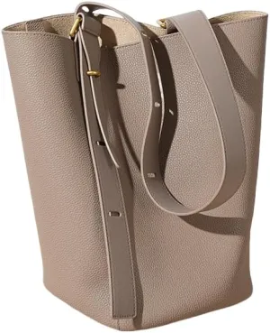 Premium Cowhide Leather Bucket Bag - Adjustable Strap Shoulder and Crossbody Handbag for Women, Durable and Stylish
