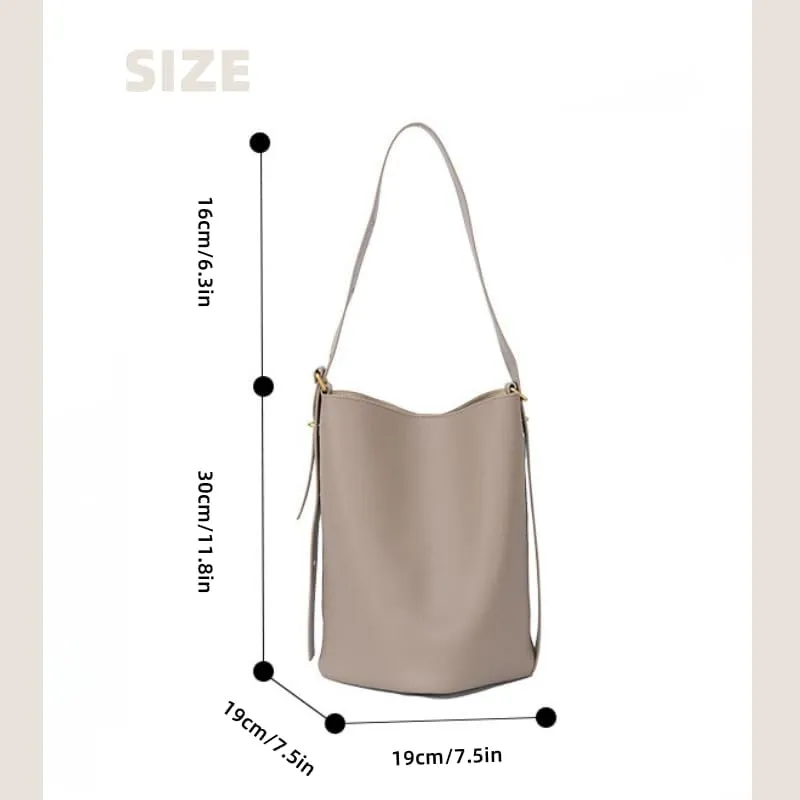 Premium Cowhide Leather Bucket Bag - Adjustable Strap Shoulder and Crossbody Handbag for Women, Durable and Stylish