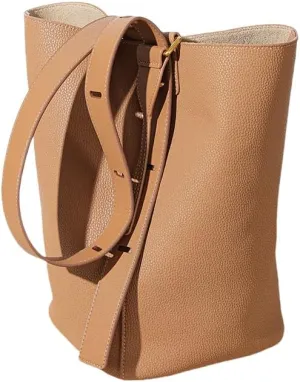 Premium Cowhide Leather Bucket Bag - Adjustable Strap Shoulder and Crossbody Handbag for Women, Durable and Stylish
