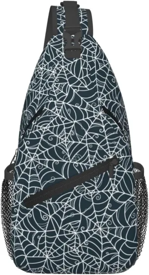 Printed Spider Web Cobweb 2 Sling Bag Crossbody Backpack For Men Women, Lightweight Adjustable Strap Daypack Travel Shoulder Bag For Outdoor Activities, Gym, And Travel