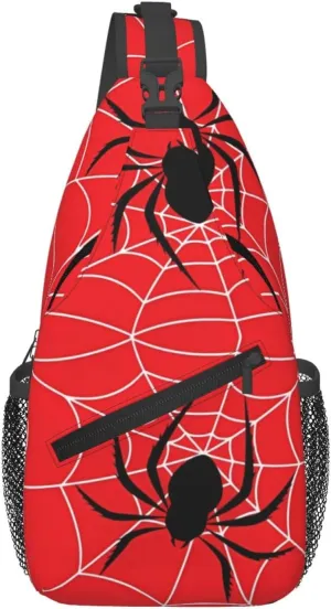 Printed Spider Web Sling Bag Crossbody Backpack For Men Women, Durable Adjustable Strap Daypack Travel Shoulder Bag For Outdoor Activities, Gym, And Travel