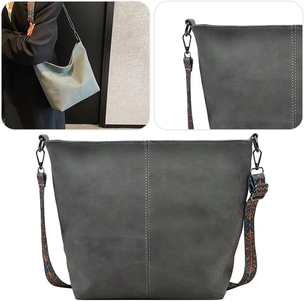 PU Large Capacity Crossbody Bag Adjustable Strap Women Bucket Tote Vintage Retro Shoulder Bag Hobo Purses Handbag