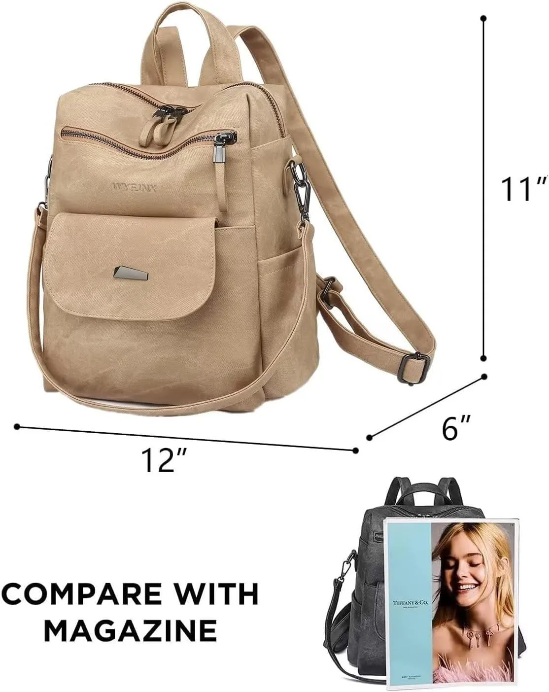 PU Leather Backpack Purse for Women Fashion Multipurpose Design Handbag Ladies Shoulder Bags Travel Backpack Khaki