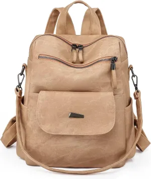 PU Leather Backpack Purse for Women Fashion Multipurpose Design Handbag Ladies Shoulder Bags Travel Backpack Khaki