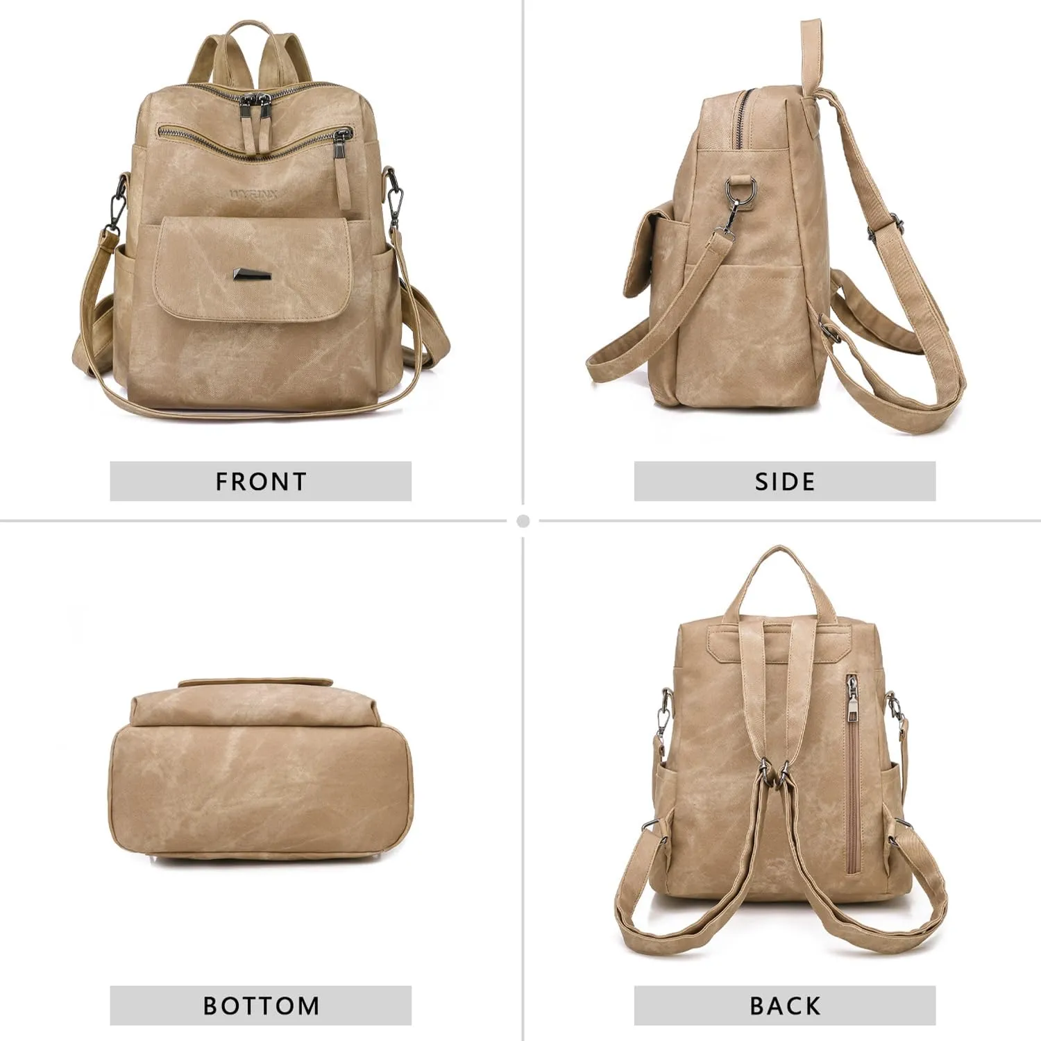 PU Leather Backpack Purse for Women Fashion Multipurpose Design Handbag Ladies Shoulder Bags Travel Backpack Khaki