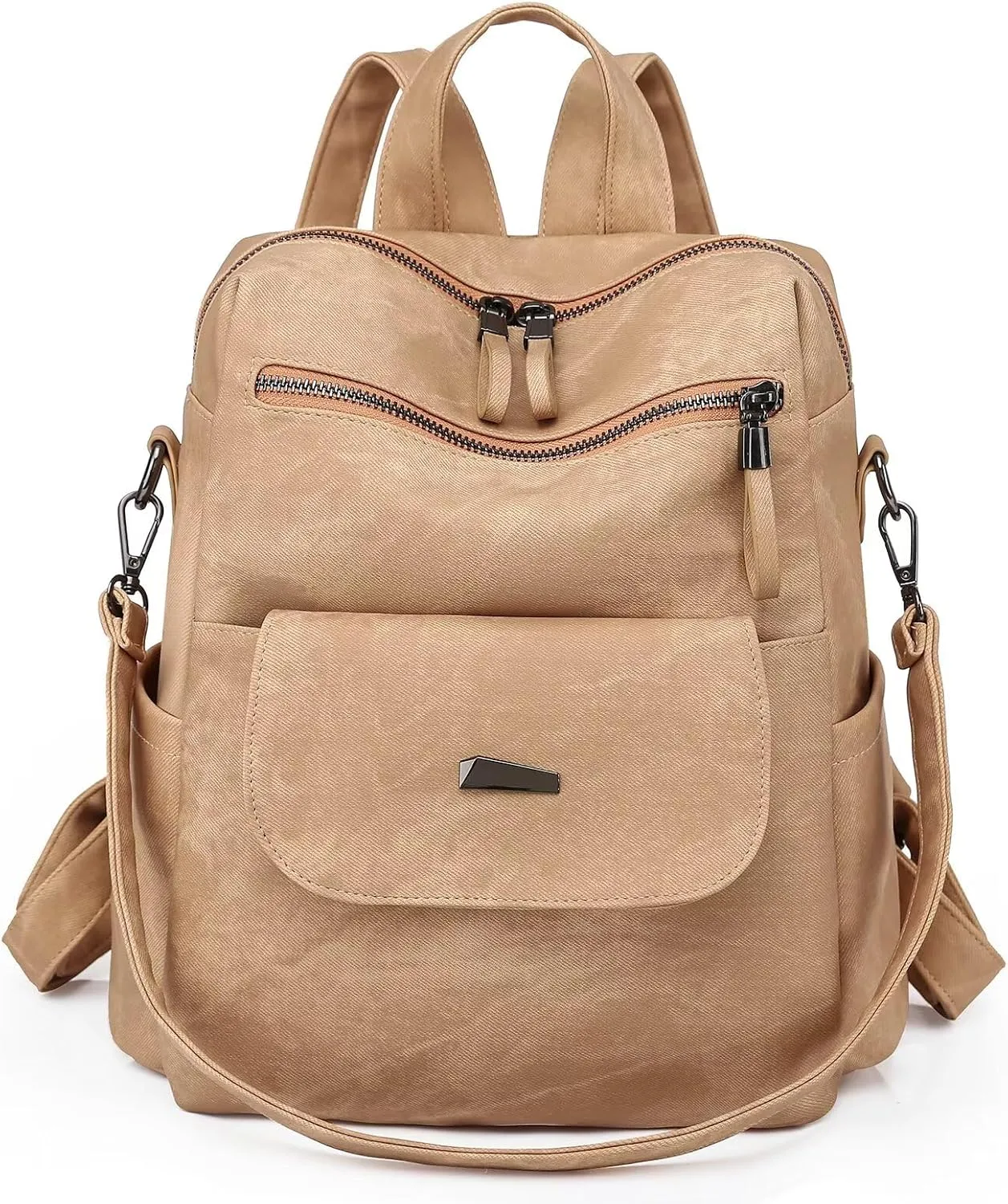 PU Leather Backpack Purse for Women Fashion Multipurpose Design Handbag Ladies Shoulder Bags Travel Backpack Khaki