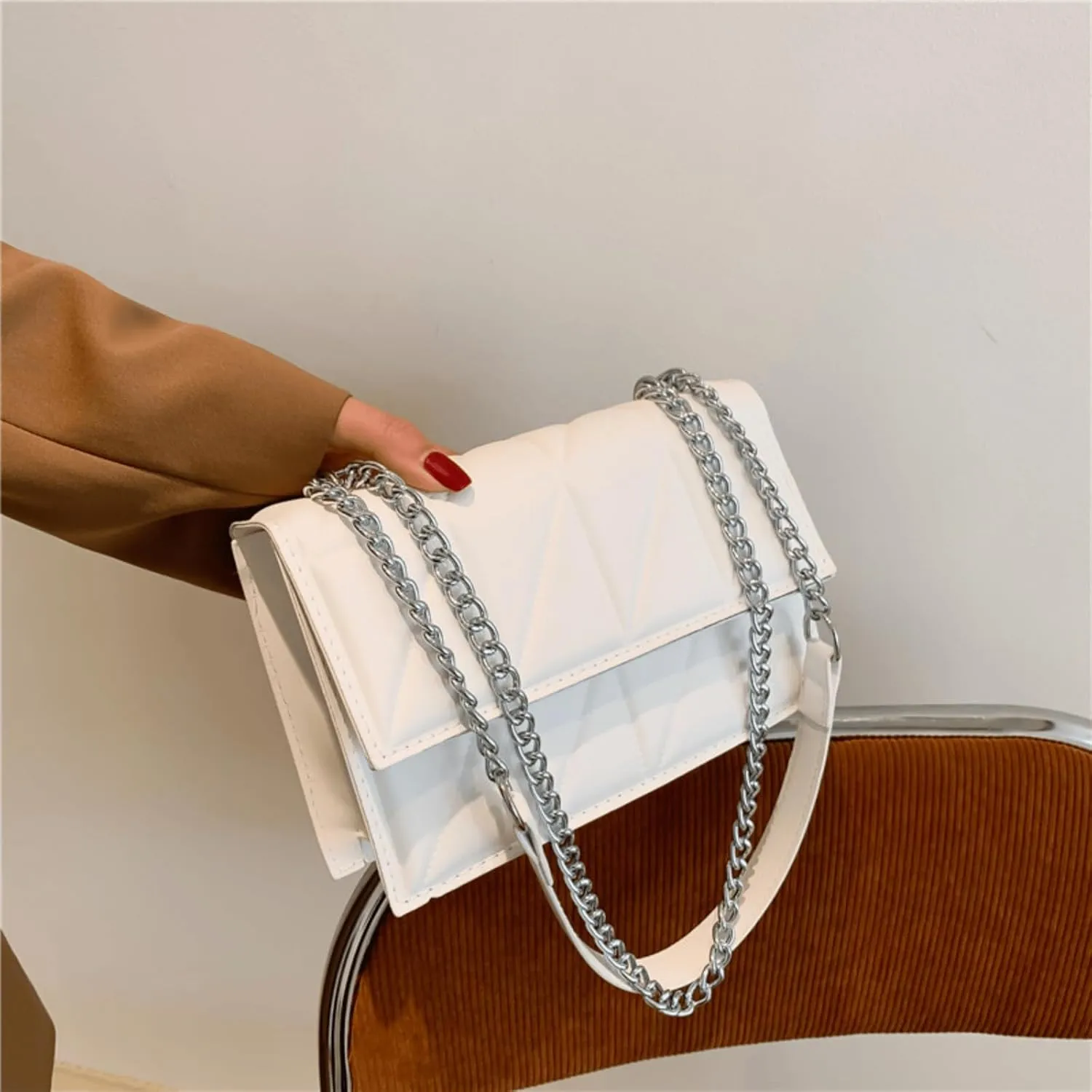 PU Leather Crossbody Purse for Women Trendy Ladies Shoulder Bag with Chain Designer Purses