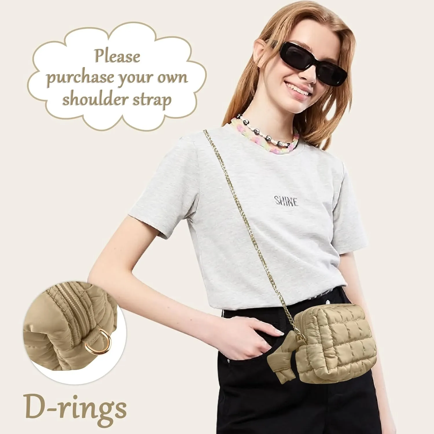 Puffer Quilted Makeup Bag Cosmetic Bags,Puffy Travel Toiletry Pouch for Women,Cute Checkered Zipper Bag Travel Essential,Portable Aesthetic Make up Organizer Bag for Gifts Work Daily(Khaki,S)