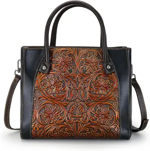 Purse and Handbag For Women Leather Shoulder Bag Top Handle Tote Bag Crossbody Bags Medium Satchel Vintage Embossing Pattern