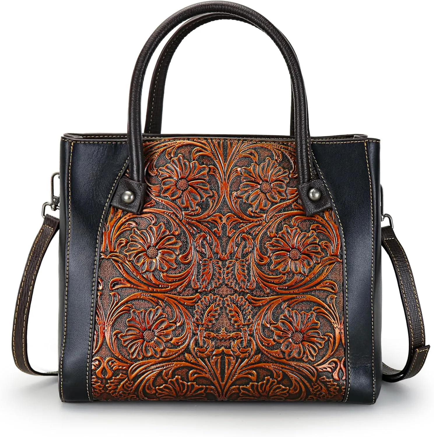 Purse and Handbag For Women Leather Shoulder Bag Top Handle Tote Bag Crossbody Bags Medium Satchel Vintage Embossing Pattern