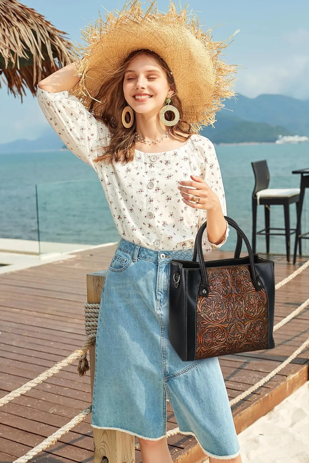 Purse and Handbag For Women Leather Shoulder Bag Top Handle Tote Bag Crossbody Bags Medium Satchel Vintage Embossing Pattern