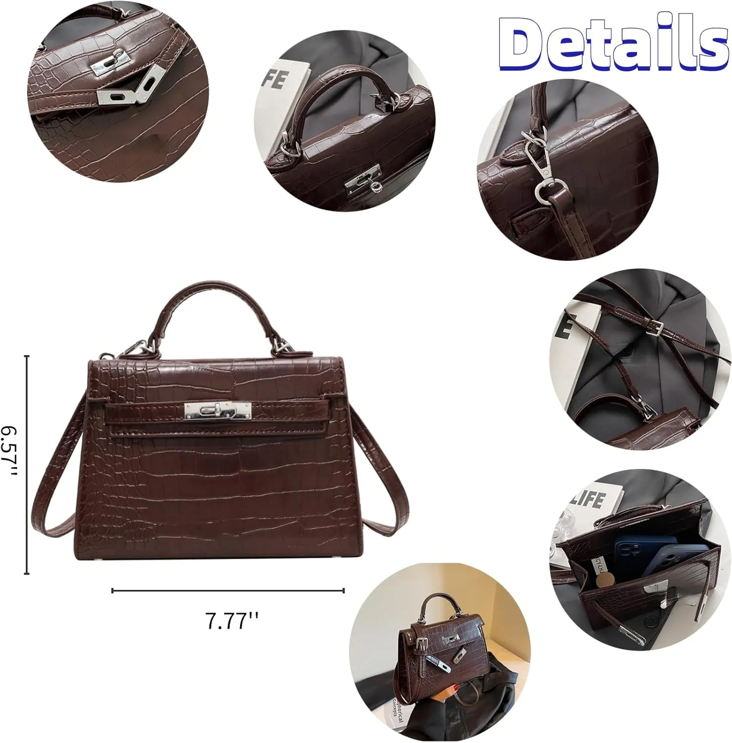 Purse and Handbags for Women,Trendy Small Crossbody Hobo Cute Satchel Tote Square Cellphone Bag with Bright leather