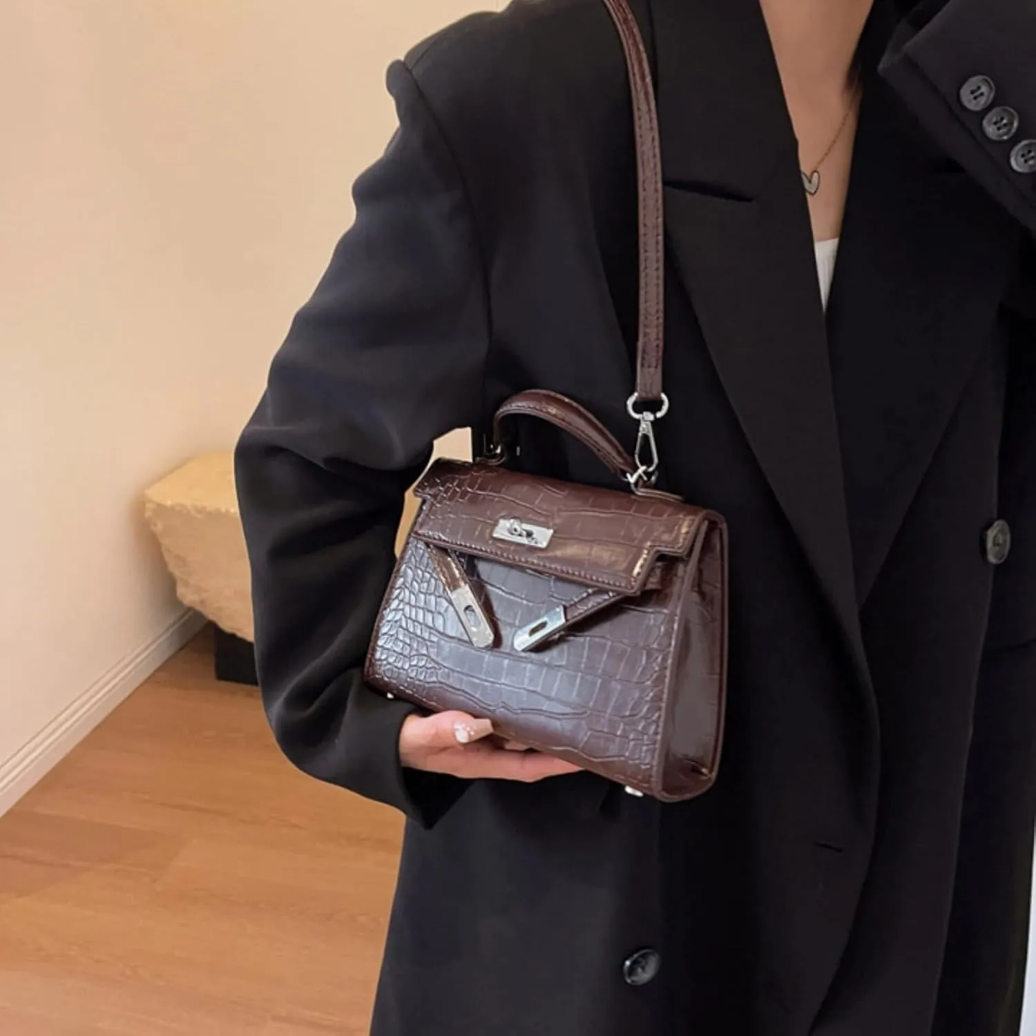 Purse and Handbags for Women,Trendy Small Crossbody Hobo Cute Satchel Tote Square Cellphone Bag with Bright leather