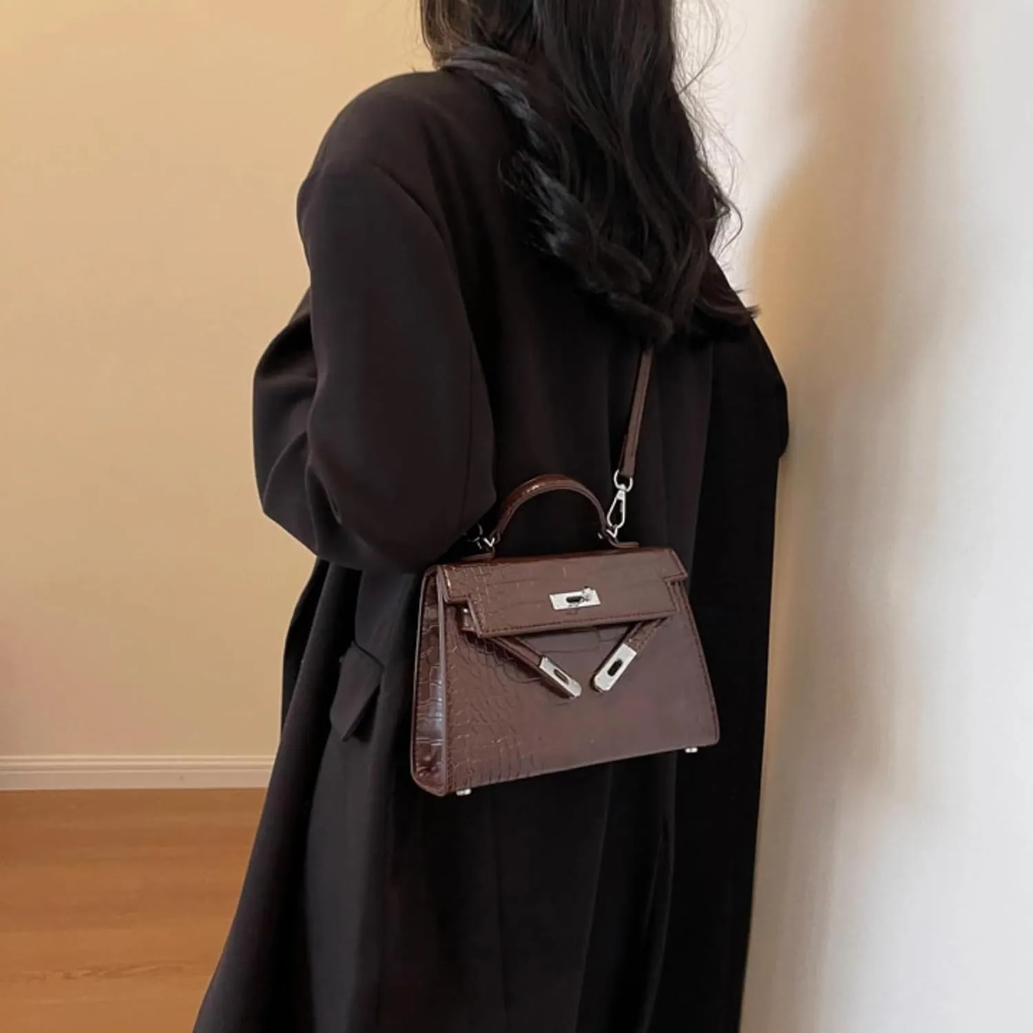 Purse and Handbags for Women,Trendy Small Crossbody Hobo Cute Satchel Tote Square Cellphone Bag with Bright leather
