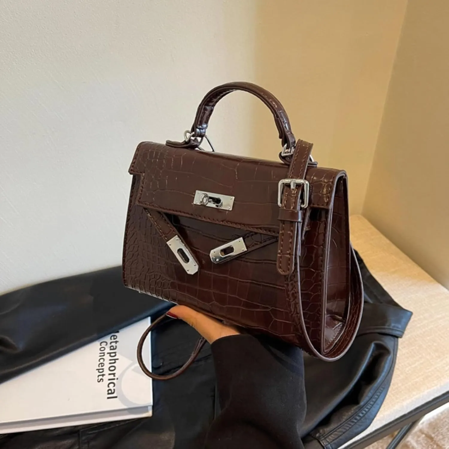 Purse and Handbags for Women,Trendy Small Crossbody Hobo Cute Satchel Tote Square Cellphone Bag with Bright leather