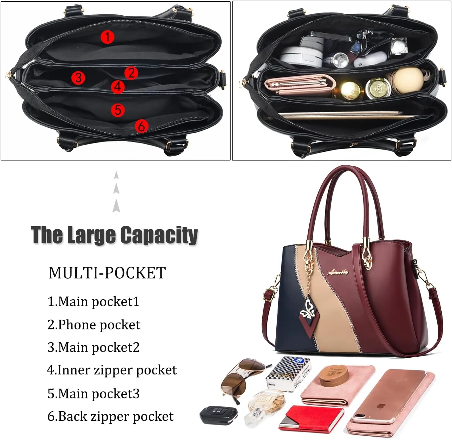 Purses and Handbags for Women Tote PU Leather Ladies Satchel Top Handle Crossbody Shoulder Bag