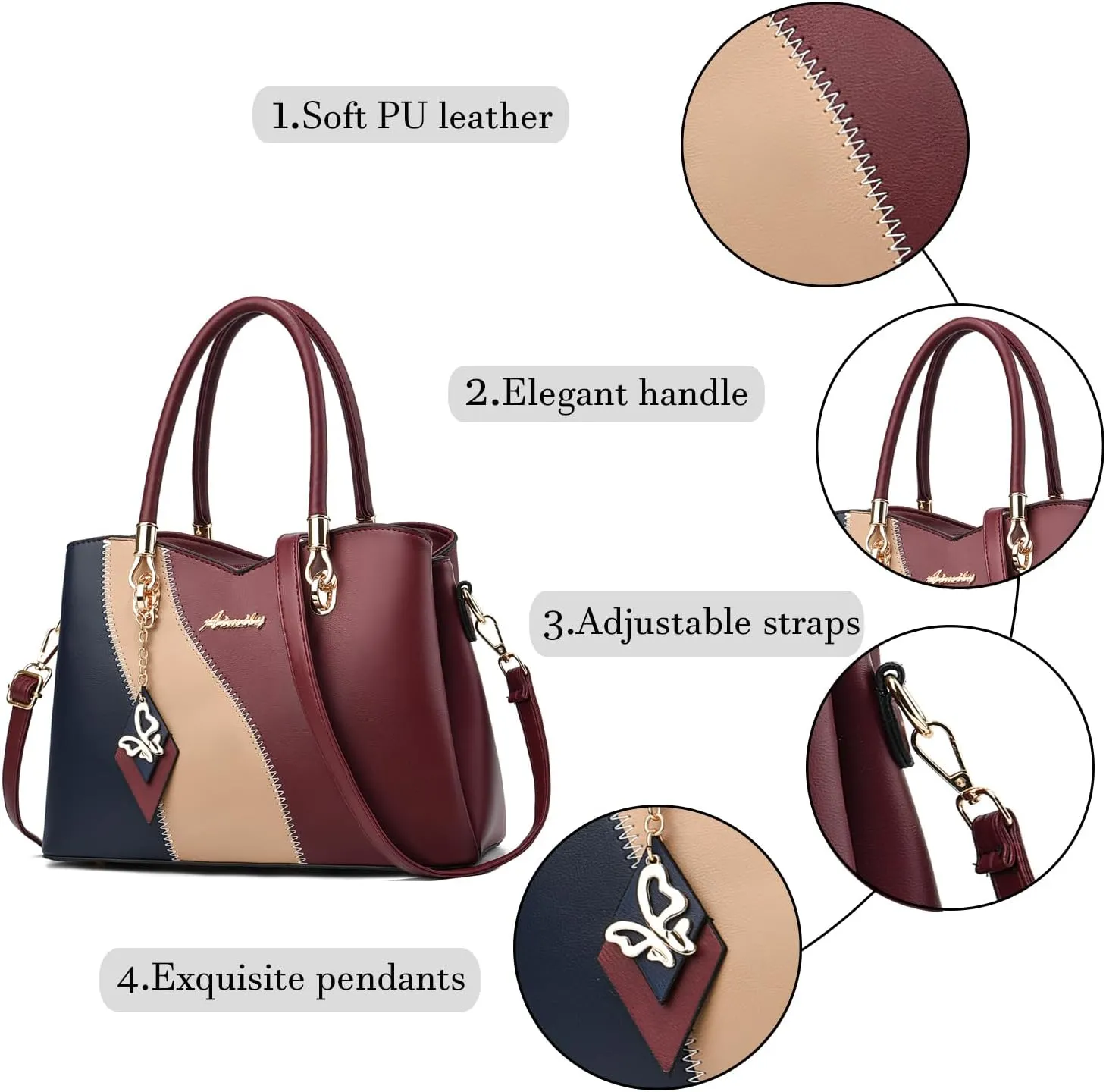 Purses and Handbags for Women Tote PU Leather Ladies Satchel Top Handle Crossbody Shoulder Bag