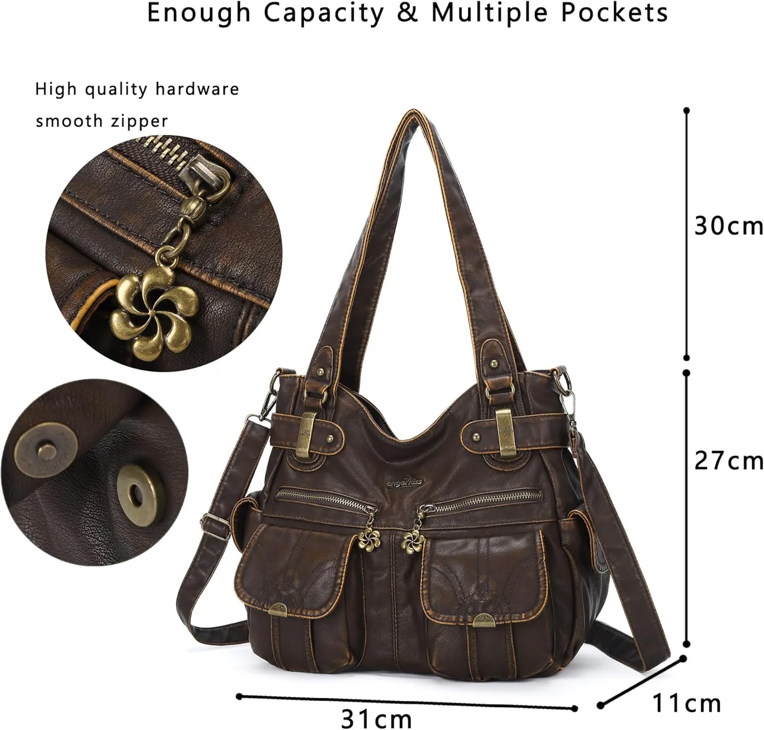 Purses and Handbags Women Tote Shoulder Top Handle Satchel Hobo Bags Fashion Washed Leather Purse