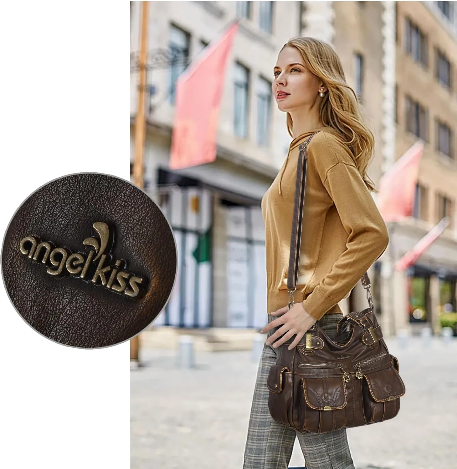 Purses and Handbags Women Tote Shoulder Top Handle Satchel Hobo Bags Fashion Washed Leather Purse