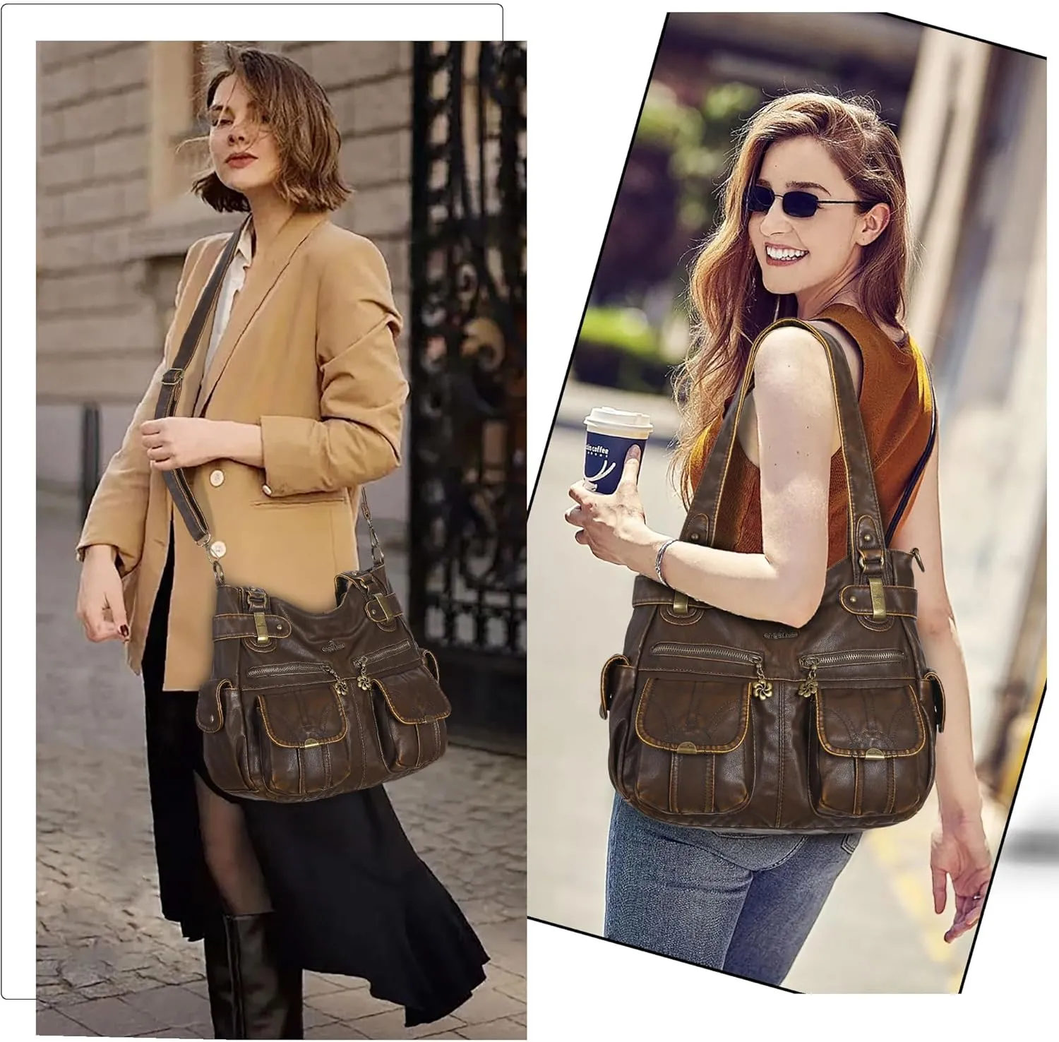 Purses and Handbags Women Tote Shoulder Top Handle Satchel Hobo Bags Fashion Washed Leather Purse