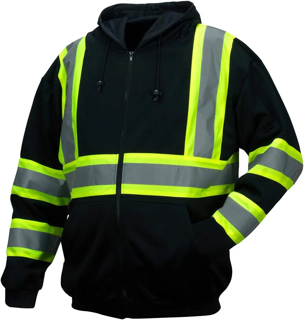Pyramex Safety RSZH34 Series Enhanced Visibility Black Sweatshirt ANSI Type 0 Class 1 With Reflective Contrasting Tape Size M